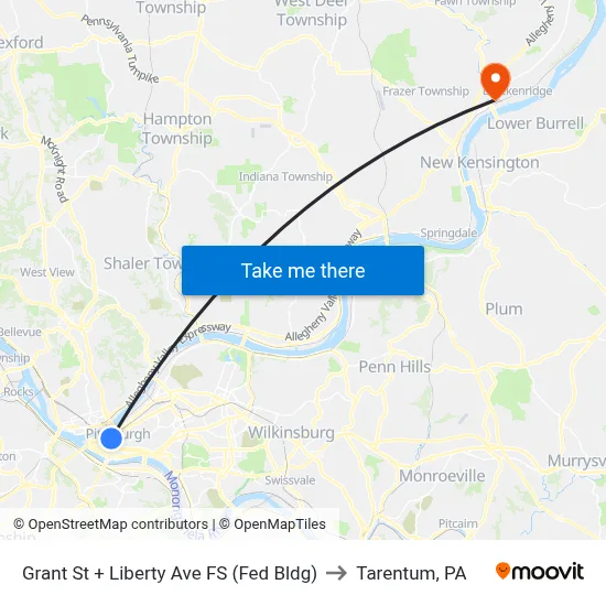 Grant St + Liberty Ave FS (Fed Bldg) to Tarentum, PA map
