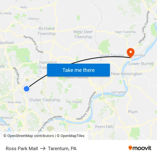 Ross Park Mall to Tarentum, PA map