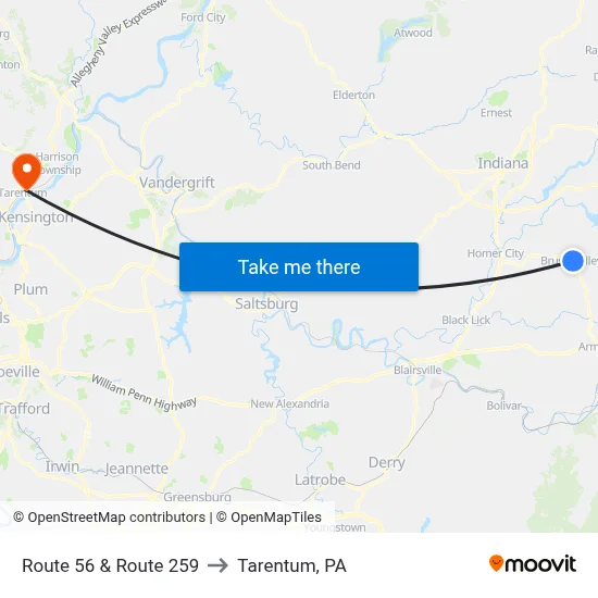 Route 56 & Route 259 to Tarentum, PA map