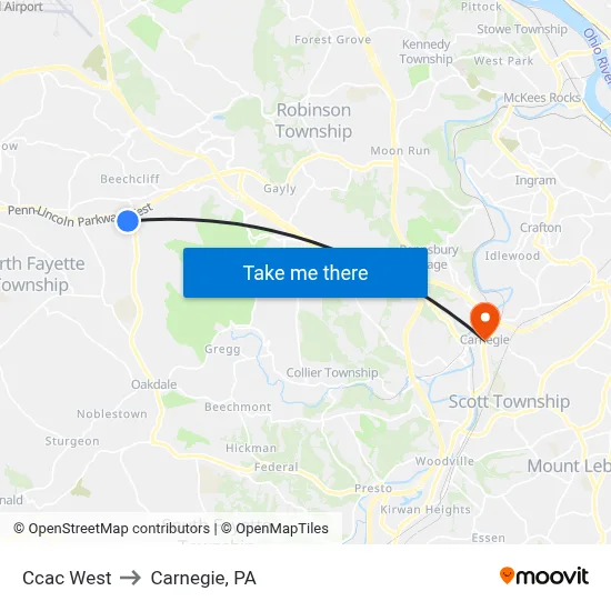 Ccac West to Carnegie, PA map