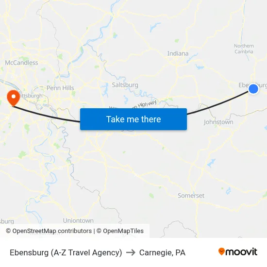 Ebensburg (A-Z Travel Agency) to Carnegie, PA map