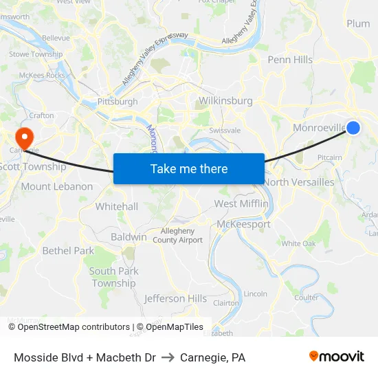 Mosside Blvd + Macbeth Dr to Carnegie, PA map