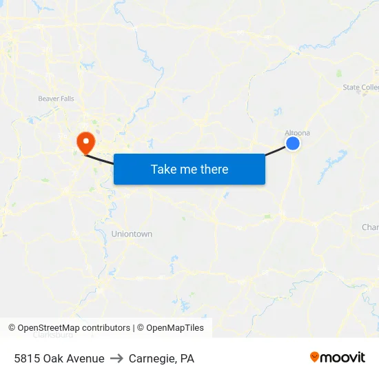 5815 Oak Avenue to Carnegie, PA map