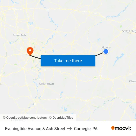 Eveningtide Avenue & Ash Street to Carnegie, PA map