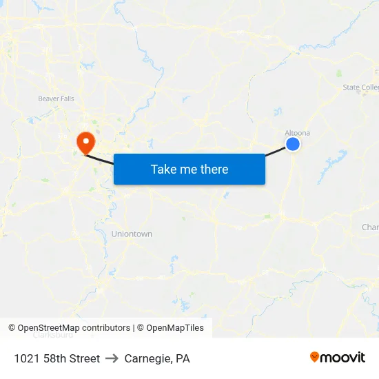 1021 58th Street to Carnegie, PA map