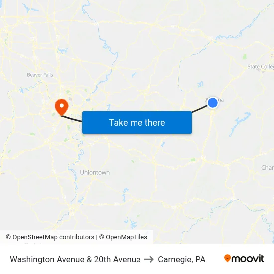 Washington Avenue & 20th Avenue to Carnegie, PA map