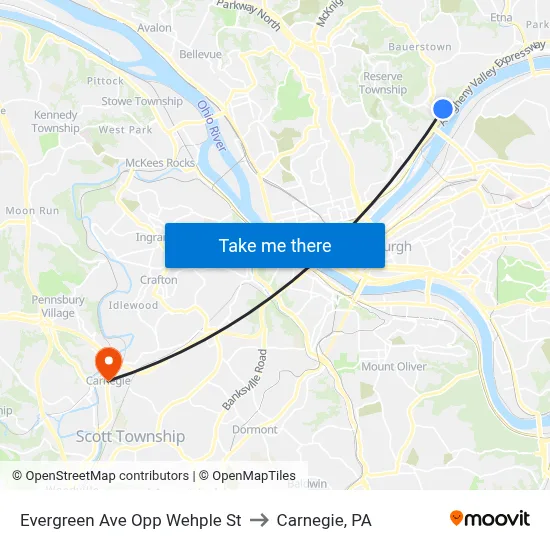 Evergreen Ave Opp Wehple St to Carnegie, PA map