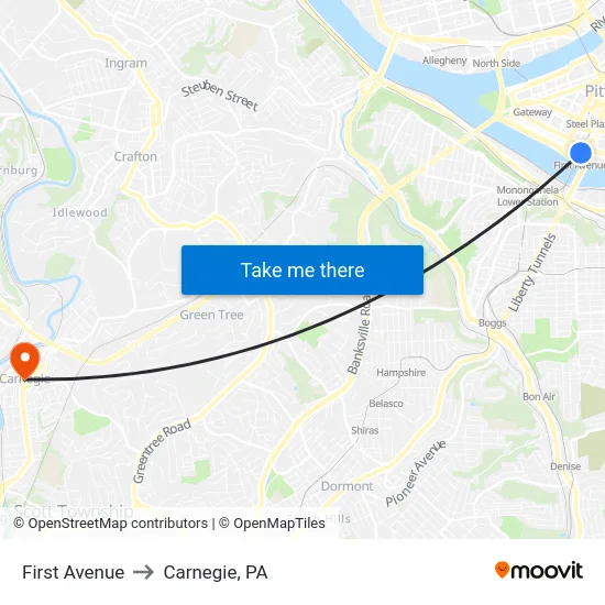 First Avenue to Carnegie, PA map