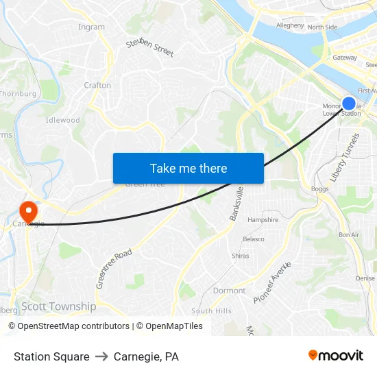 Station Square to Carnegie, PA map