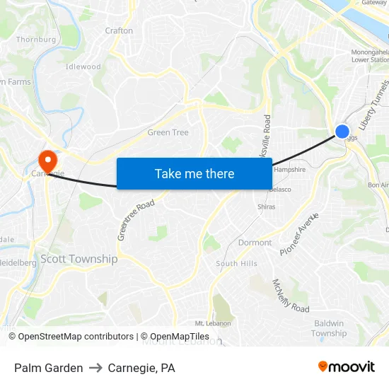 Palm Garden to Carnegie, PA map