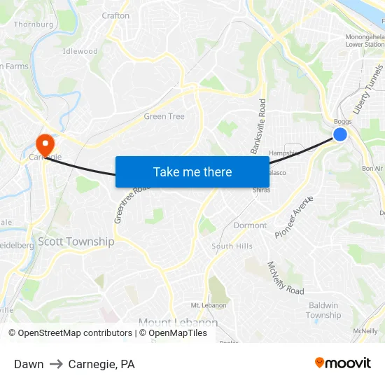 Dawn to Carnegie, PA map