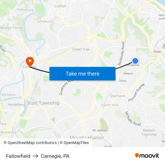 Fallowfield to Carnegie, PA map