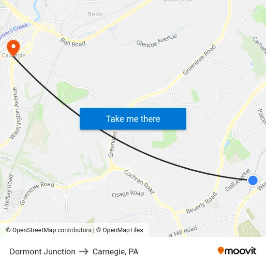 Dormont Junction to Carnegie, PA map