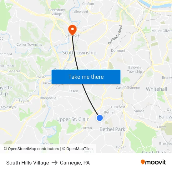 South Hills Village to Carnegie, PA map