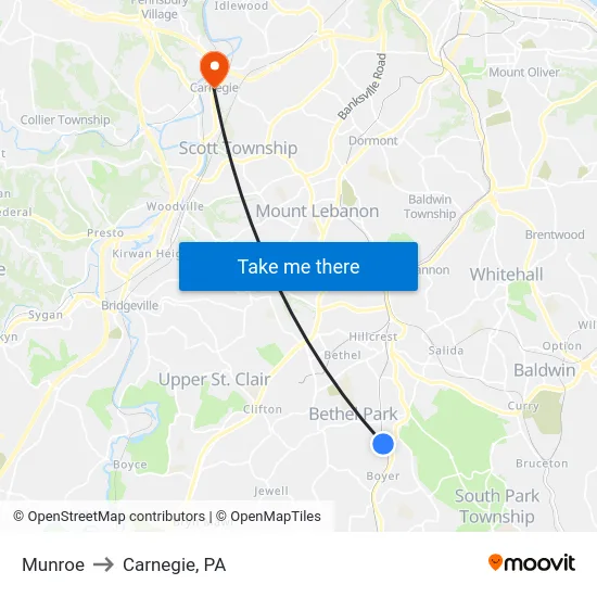Munroe to Carnegie, PA map