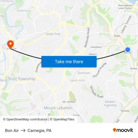 Bon Air to Carnegie, PA map