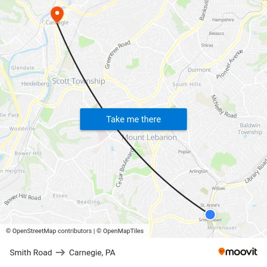 Smith Road to Carnegie, PA map
