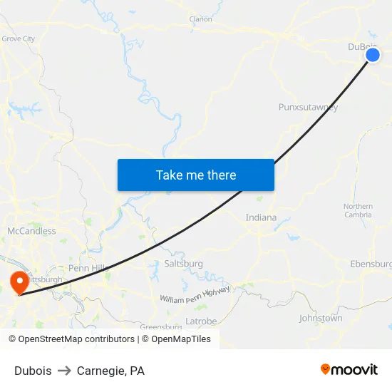 Dubois to Carnegie, PA map