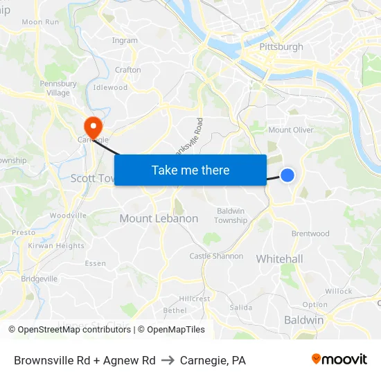 Brownsville Rd + Agnew Rd to Carnegie, PA map