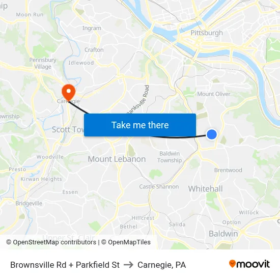 Brownsville Rd + Parkfield St to Carnegie, PA map