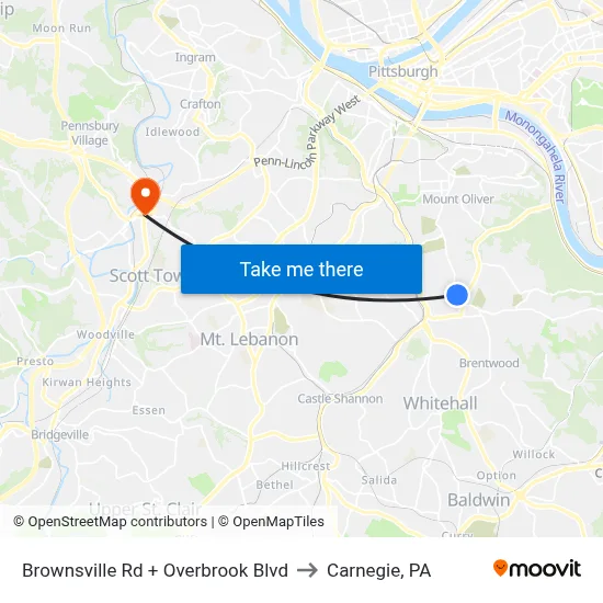 Brownsville Rd + Overbrook Blvd to Carnegie, PA map