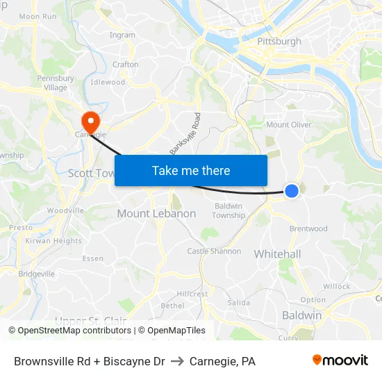 Brownsville Rd + Biscayne Dr to Carnegie, PA map