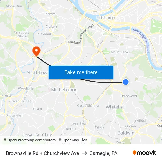 Brownsville Rd + Churchview Ave to Carnegie, PA map