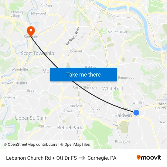 Lebanon Church Rd + Ott Dr FS to Carnegie, PA map