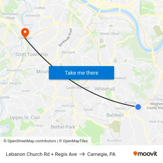Lebanon Church Rd + Regis Ave to Carnegie, PA map
