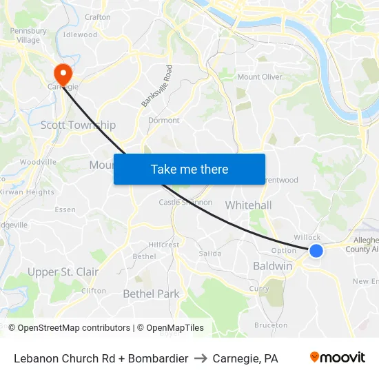 Lebanon Church Rd + Bombardier to Carnegie, PA map
