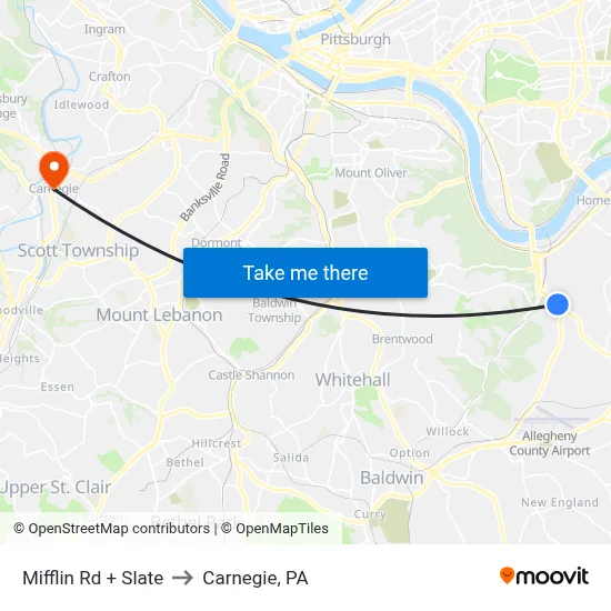 Mifflin Rd + Slate to Carnegie, PA map
