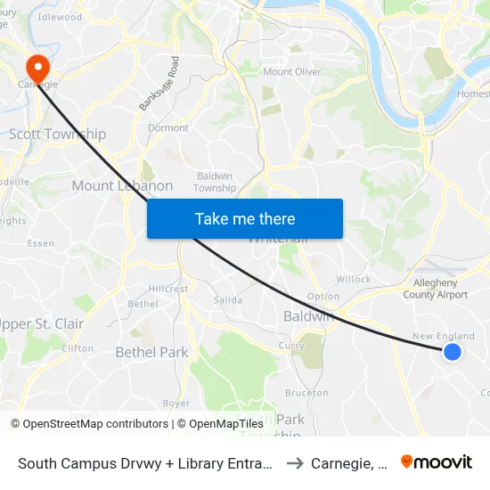 South Campus Drvwy + Library Entrance to Carnegie, PA map
