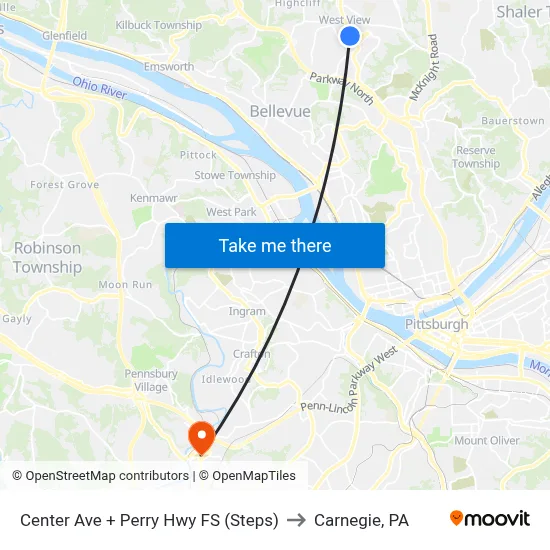 Center Ave + Perry Hwy FS (Steps) to Carnegie, PA map