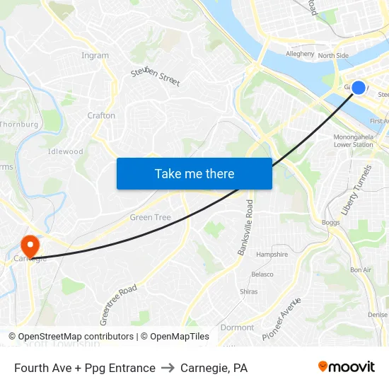 Fourth Ave + Ppg Entrance to Carnegie, PA map