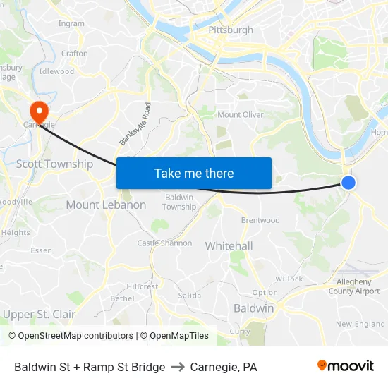 Baldwin St + Ramp St Bridge to Carnegie, PA map