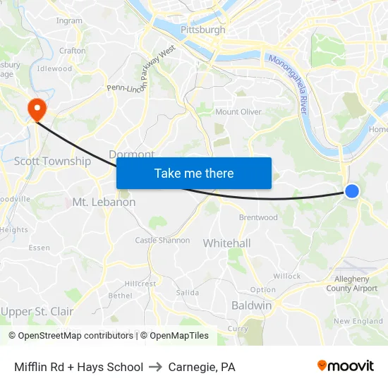 Mifflin Rd + Hays School to Carnegie, PA map