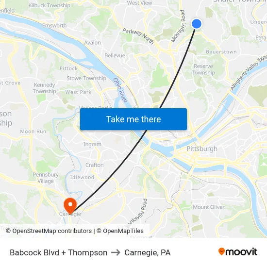 Babcock Blvd + Thompson to Carnegie, PA map