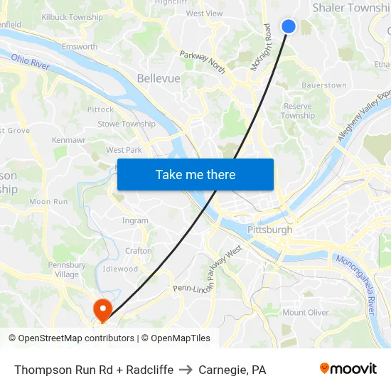 Thompson Run Rd + Radcliffe to Carnegie, PA map
