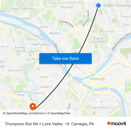Thompson Run Rd + Loire Valley to Carnegie, PA map