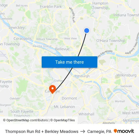 Thompson Run Rd + Berkley Meadows to Carnegie, PA map