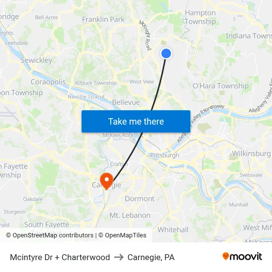 Mcintyre Dr + Charterwood to Carnegie, PA map