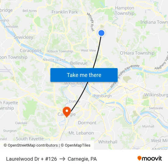 Laurelwood Dr + #126 to Carnegie, PA map