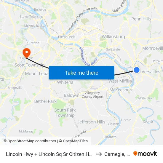 Lincoln Hwy + Lincoln Sq Sr Citizen Home to Carnegie, PA map