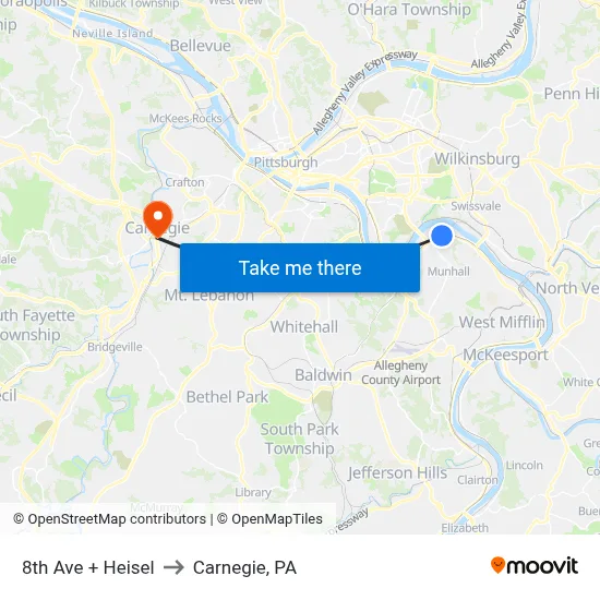 8th Ave + Heisel to Carnegie, PA map