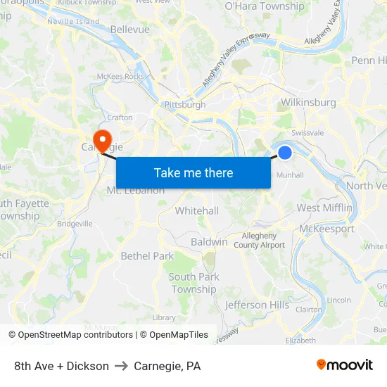 8th Ave + Dickson to Carnegie, PA map