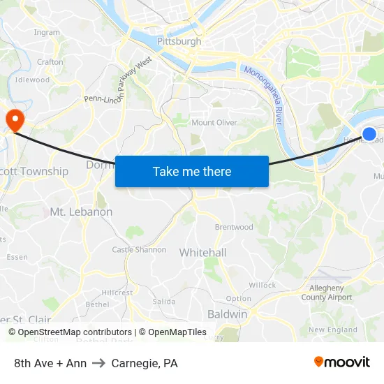 8th Ave + Ann to Carnegie, PA map