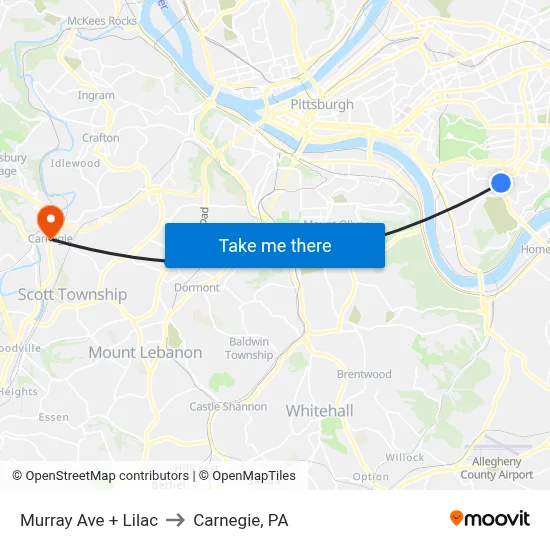 Murray Ave + Lilac to Carnegie, PA map