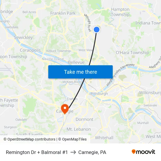 Remington Dr + Balmoral #1 to Carnegie, PA map