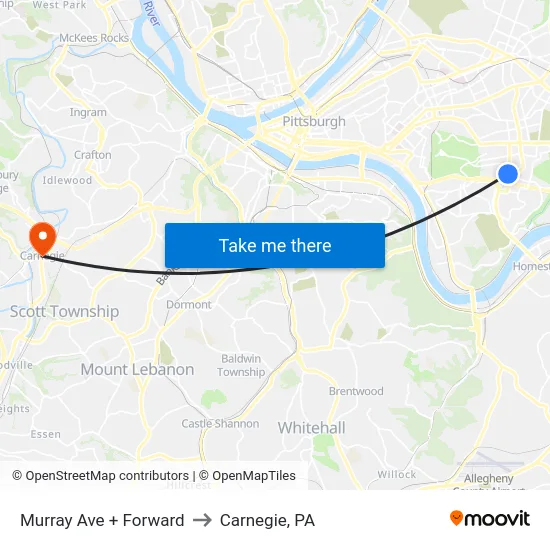 Murray Ave + Forward to Carnegie, PA map