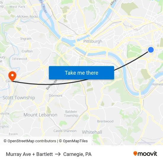 Murray Ave + Bartlett to Carnegie, PA map